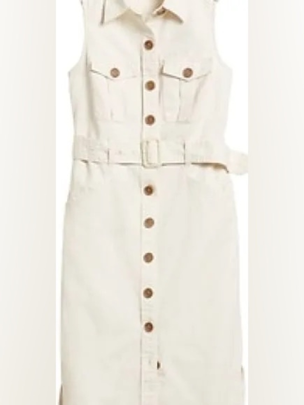 Banana Republic Sleeveless Cream Button-Front Midi Dress with Belt
